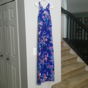 Xhilaration Sleeveless Blue Floral Maxi Dress Women's Medium